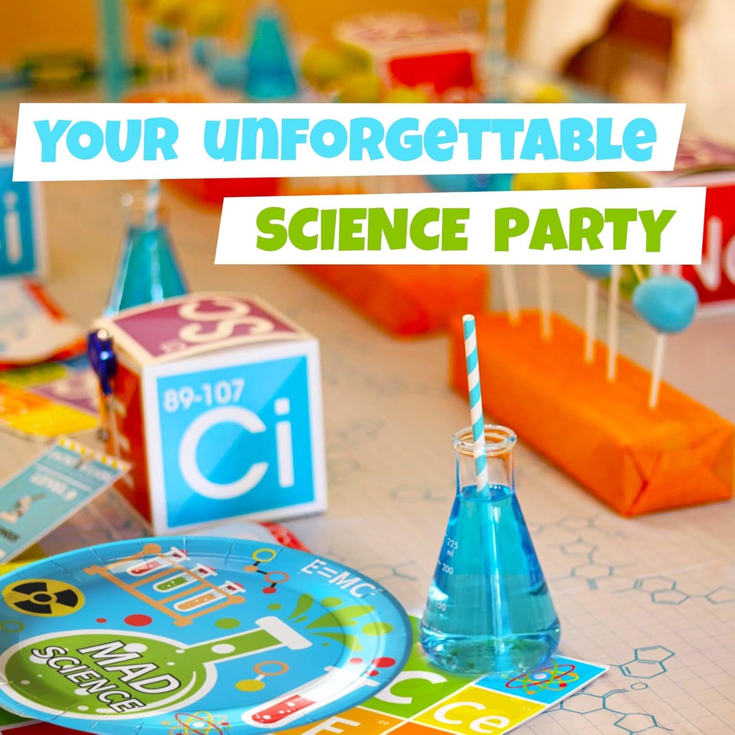 Science Party Supplies (100 pcs) Science Party Plates, Science Birthday Napkins, Science Paper Plates Napkins for Chemistry Party, Forks, Mad Scientist Themed Birthday Lab Party Decorations, 25 Serves