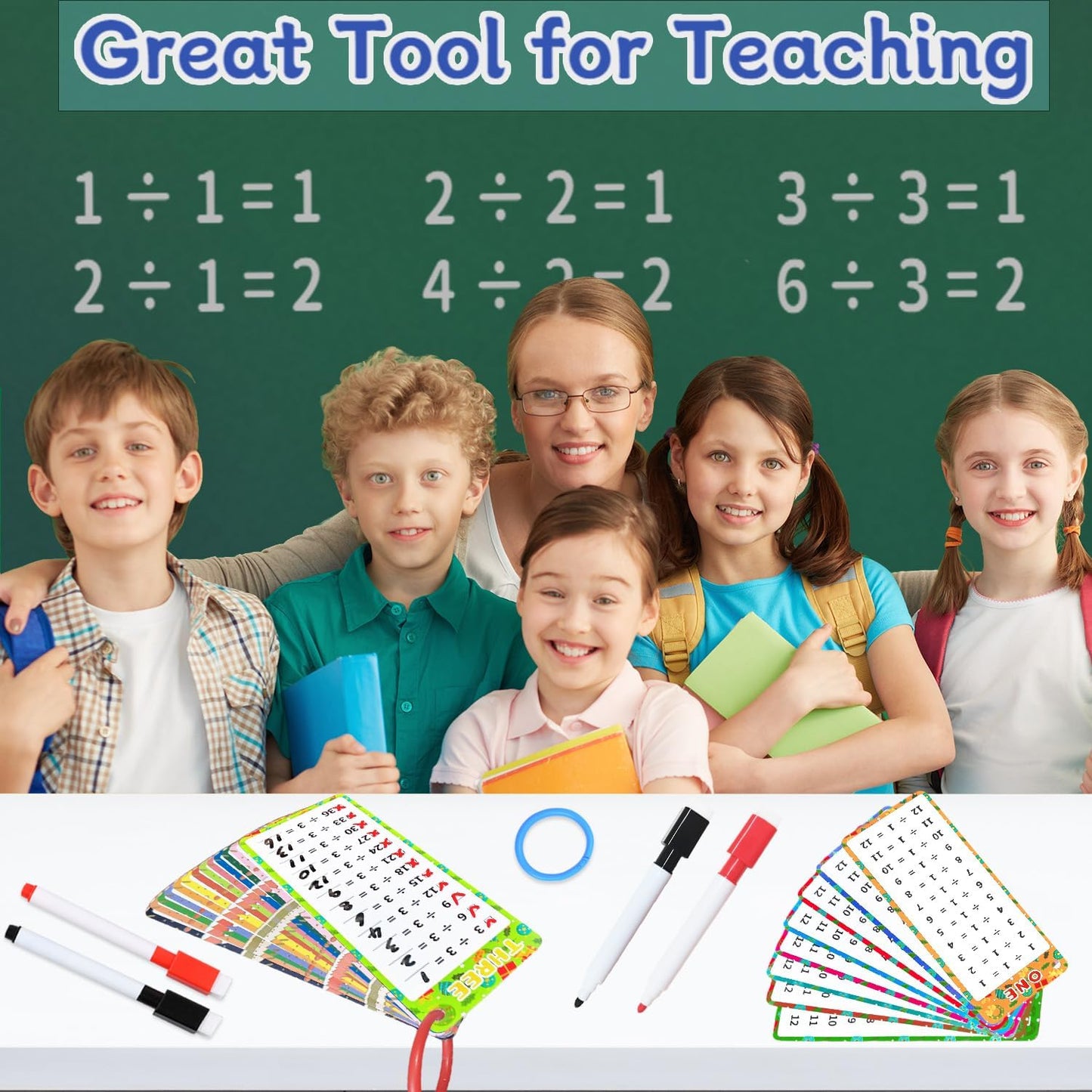 0-12 Multiplication Flash Cards, Large Educational Math, Times Table Flashcards Chart, with 15 Cards, 2 Dry Erase Markers, 1 Rings, Educational Multiplication for Classroom Home