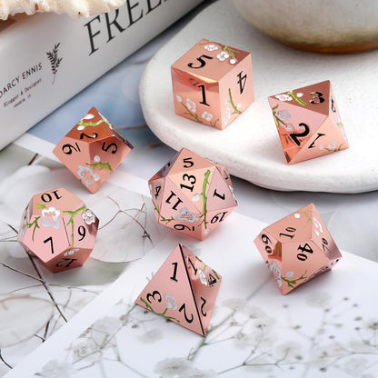 DnDnD Heavy Polyhedral Metal Dice Set with Metal Box, 7-die Shiny Blue Surface with Golden Number for RPG,Dungeons and Dragons,Pathfinder,Shadowrun,D&D,Role Palying Game and Math Teaching - Colors A