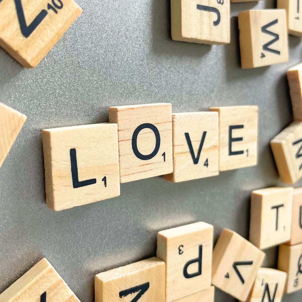 YJ PREMIUMS 100 PC Wood Magnetic Letter Tiles Magnets Big Large Square Wooden Alphabet Letters Tile Magnet Pieces for Fridge Refrigerator Wall Fun Learning Decorative Game Board for Adults (100)