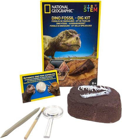 National Geographic Dinosaur Dig Kit - Fascinating Excavation Kits for Kids with Replica T-Rex Tooth and Genuine Dino Poop Fossil | STEM Educational Science Kits Gifts for 8+ Year Old Boys and Girls