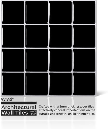 VViViD 11 Sheets Peel and Stick Grey Gloss Faux Ceramic Brick Wall Tiles, Self Adhesive Backsplash 12”x12”, 2mm Thick Kitchen, Bathroom (11 sq. ft.)