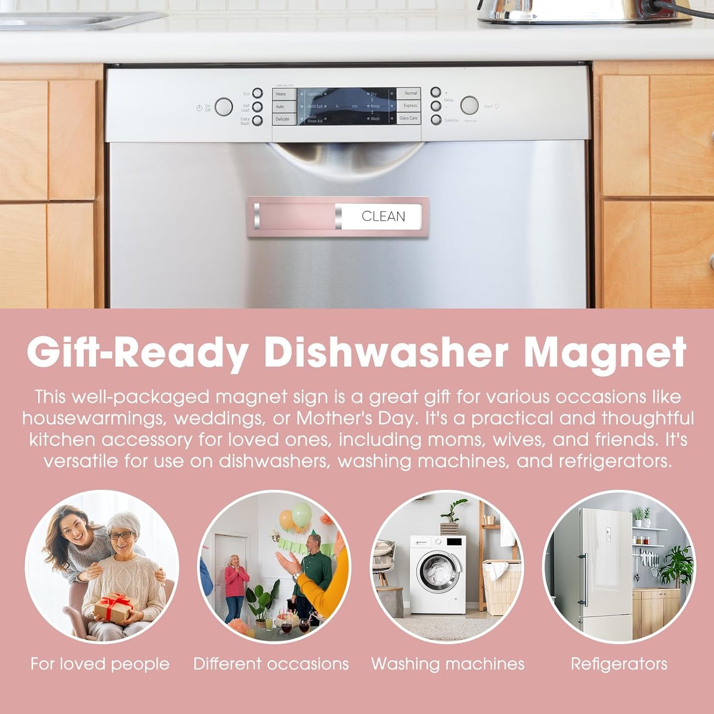 Clean Dirty Magnet for Dishwasher, Premium Stainless Steel, Dirty/Clean Speckled Design, Durable Magnet & Clear Indicators with Extra Tape (Silvery-Gray-01)