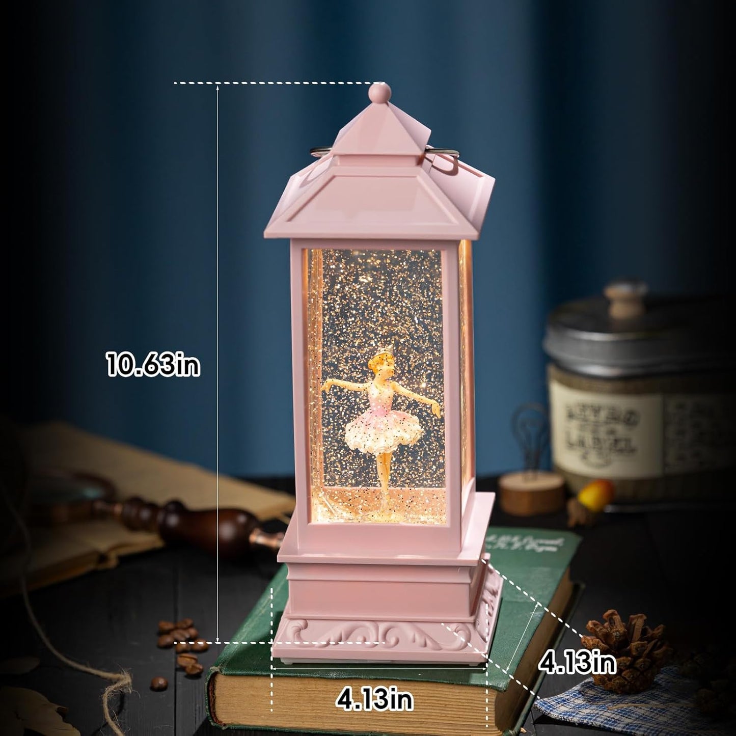 Snow Globe Lantern with Violin Girl – Shatterproof, Glitter Snowglobe 10 Songs Music Box, Led Light, USB or Battery Powered, for Girls Spring Day Gifts Birthday Home Decor Fall Decoration, Silver
