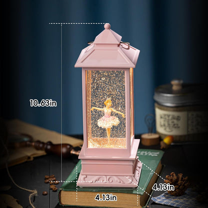 Snow Globe Lantern with Violin Girl – Shatterproof, Glitter Snowglobe 10 Songs Music Box, Led Light, USB or Battery Powered, for Girls Spring Day Gifts Birthday Home Decor Fall Decoration, Silver