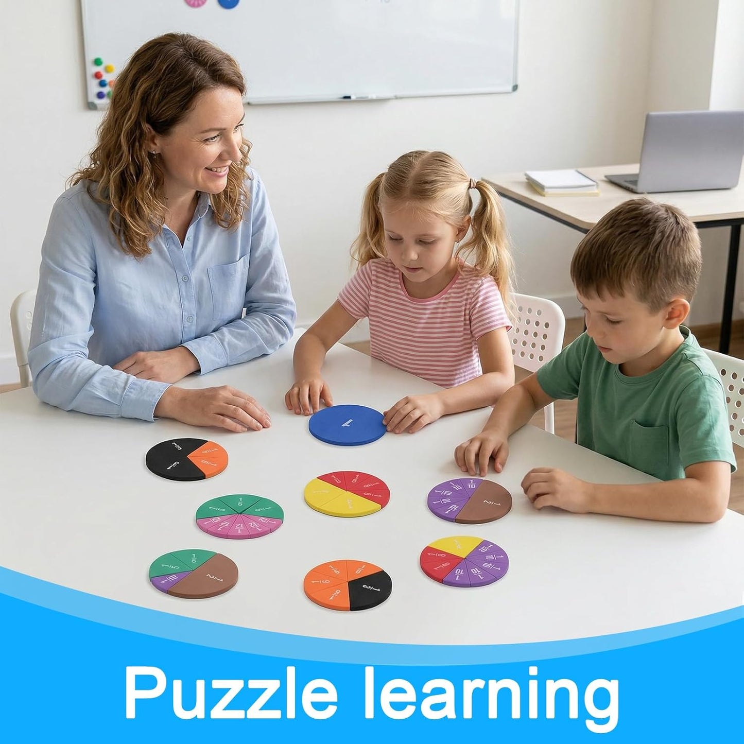 51 pcs Magnetic Fraction Tiles Circles, Fraction Tiles Playbook Math Manipulatives Kit for Classroom and Homeschool Educational
