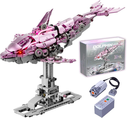 Mechanical Blue Dolphin Building Blocks Set Hand-Operated Motion, Detailed Gear Design, Display & Play Model Futuristic Ocean Animal Model