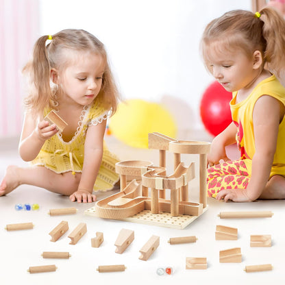 Wooden Marble Runs for Kids 4-8, 38 Pcs Marble Rush Track Maze Construction Play Set, STEM Learning Toys, Wood Building Blocks Toys, Gift for Boys & Girls