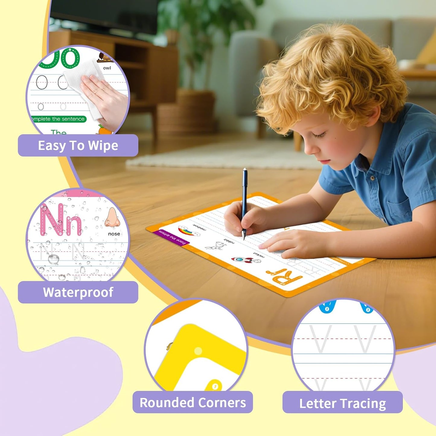 ABC Handwriting Drawing Practice Cards,Alphabet & Number Dry Erase Board for Kids,Phonics Sight Word Flash Card,Letter Practice for Kindergarten,Perfect for Preschool, Homeschool & Kindergarten