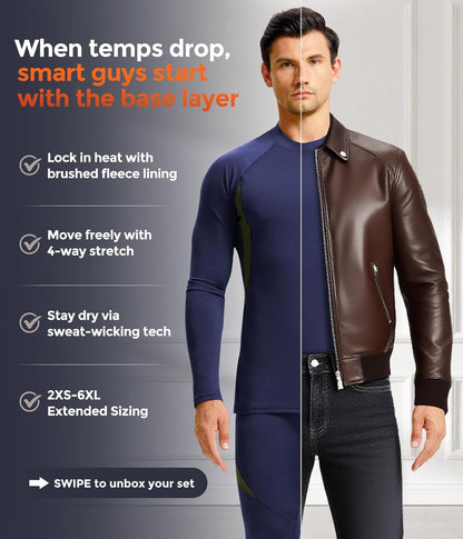 CL convallaria Thermal Underwear Long Johns Set Mens Winter Gift Hunting Gear Sport Base Layer Bottom Top - Colors A