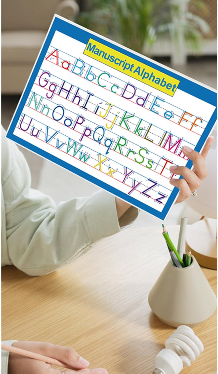Cursive & Manuscript Alphabet Poster, Laminated, 3 Pcs A4; Charts(Manuscript, Cursive, Pencil Grip), Elementary Homeschool Decor and Teacher Supplies, Handwriting Bulletin Board Display