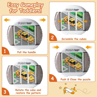 Rotating Puzzle for Kids 3 4 5 6 7 8 Year Old, 4 Puzzles in 1, Toddlers Travel, Car, Airplane, Road Trip Activities, Fine Motor Skills, Fidget, Gift for Boys & Girls Ages 3+ (Dinosaur)
