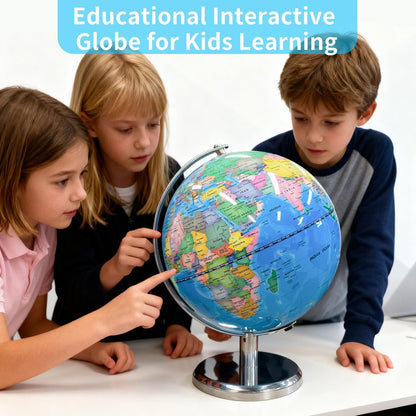 8'' Illuminated Globe for Kids(World Globe with Stable Heavy Metal Base Rewritable Easy-Read High Clear Map Educational Interactive for Children Learning STEM Toy Present for 3+ Years Old)
