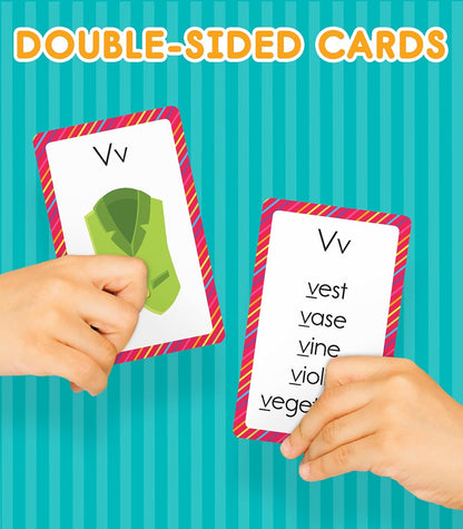 Carson Dellosa Phonics Flash Cards for Kids Ages 4-8, Sound Recognition Skills With Vowels, Consonants and Common Blends for Preschool, Kindergarten, 1st Grade, Phonics Game for Kids Ages 4+ (54 Cards)