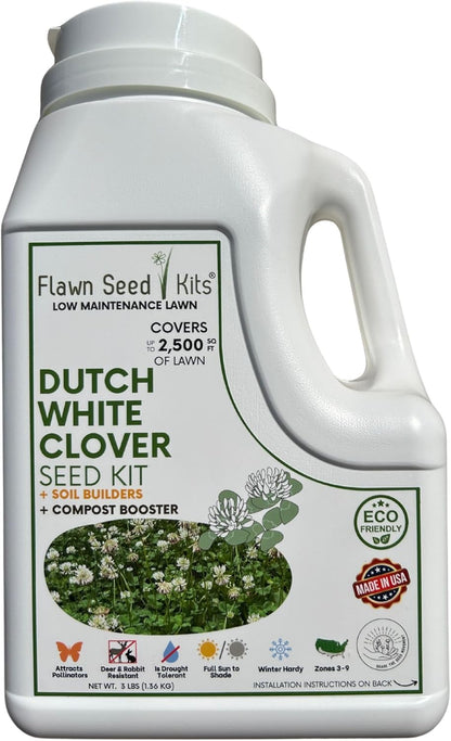 Lawn Seed Kits Dutch White Clover Seed Kit, Easy Spread Shakers, Low Maintenance Lawn, Alternative Ground Cover, Covers up to 250 Sqft
