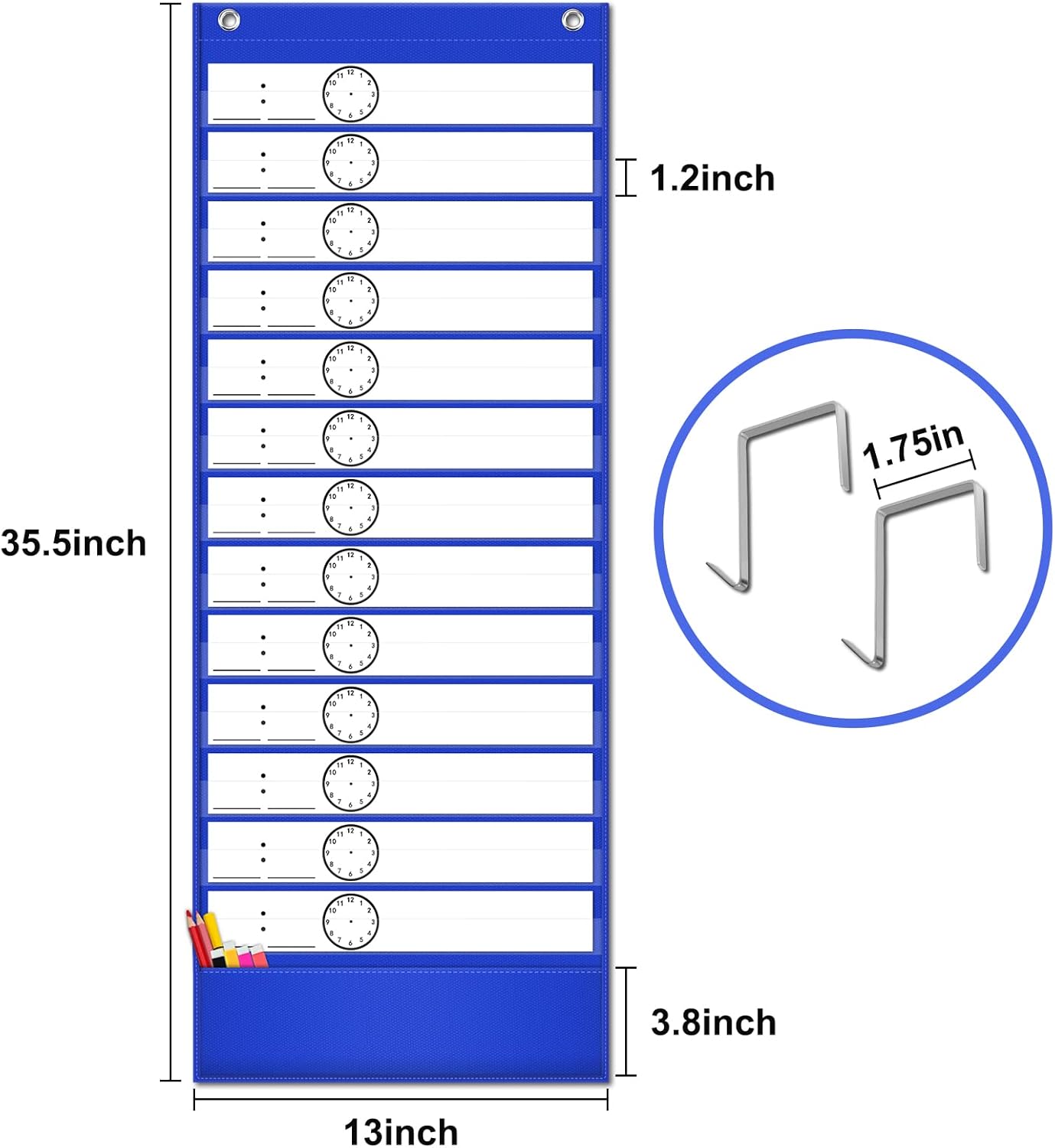 Eamay Daily Schedule Pocket Charts, Teaching Chart, Hoom, Eamay Daily Scheduling Pocket Chart with 13+1 Pockets, 18pcs Dry Erase Cards and 2 Hooks (Black-2)