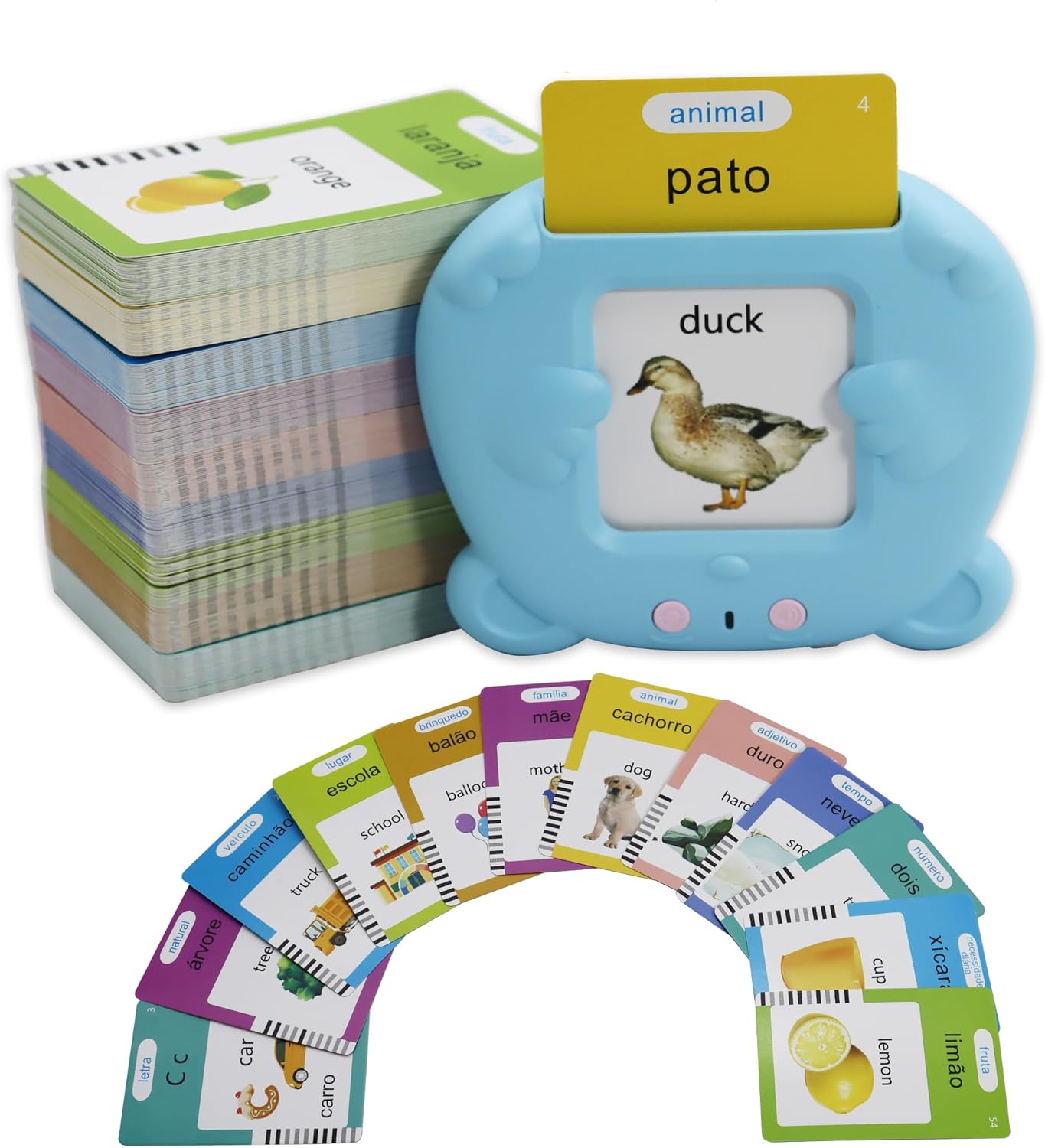 Spanish & English 510 Words Alphabet Bilingual Talking Flash Cards for 3-8 Years Toddlers, Pocket Speech Buddy Therapy Autism Toys, Educational Learning Interactive Toy for Boys Girls Kids Gifts Blue