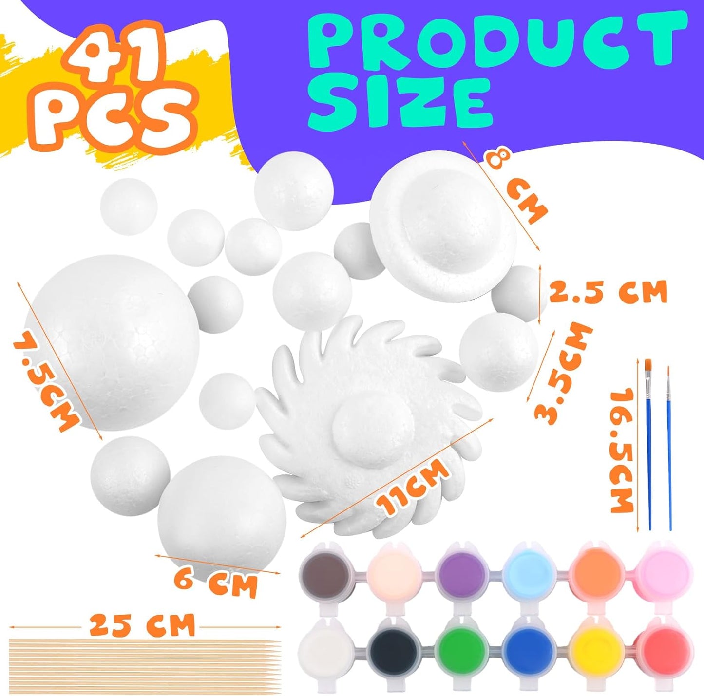 Solar System Model Foam Ball Kit, Planet Model Crafts Includes 14PCS Mixed-Sized Balls, 12 Color Pigments, 12PCS Long Sticks, 2PCS Painting Brushes for School Classroom DIY Projects, Science Projects