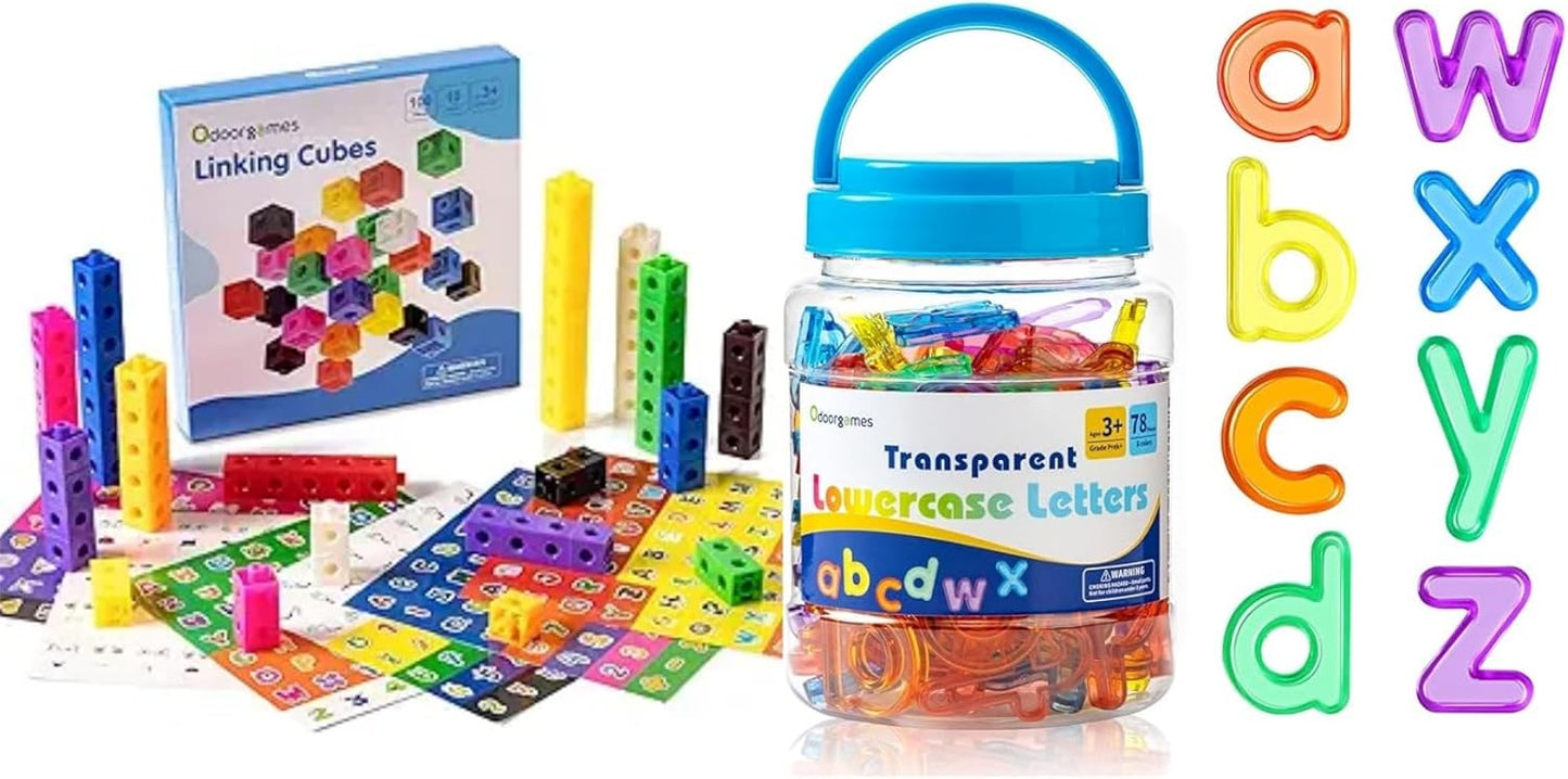 Number Block - Set of 100-78 Pcs Translucent Lowercase Letters - Educational Math Cubes for Kids Ages 4-8 - Counting Blocks for Math