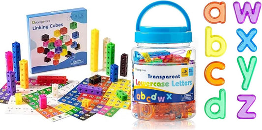Number Block - Set of 100-78 Pcs Translucent Lowercase Letters - Educational Math Cubes for Kids Ages 4-8 - Counting Blocks for Math