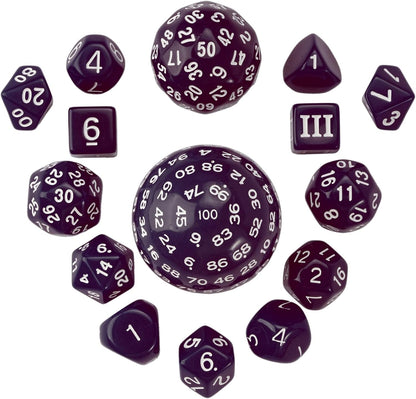15 Pieces Complete Polyhedral DND Dice Set D3-D100 Spherical D&D Dice Set with Dragon Eye Dice Bag, D100 Dice for RPG Table Games(Black w/Purple Numbers)