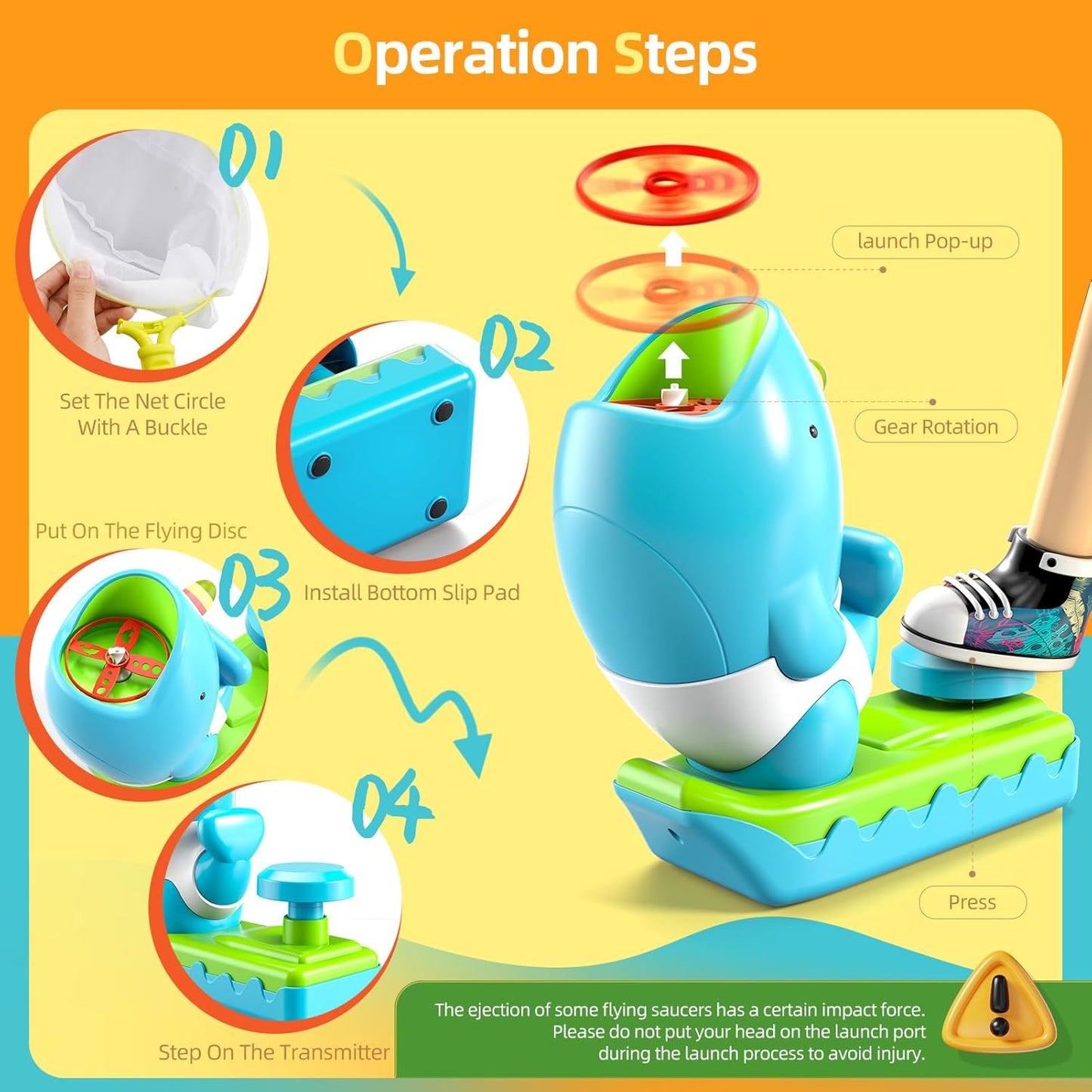 WATUDOU 12 PCS Flying Disc Launcher Outdoor Indoor Game Toys Gifts for 3 4 5 6 7 Year Old Boys Kids, Outdoor Outside Game Toys for Boys Girls Ages 3-5 4-8, Ideal 3 4 5 6 Year Old Birthday Gifts