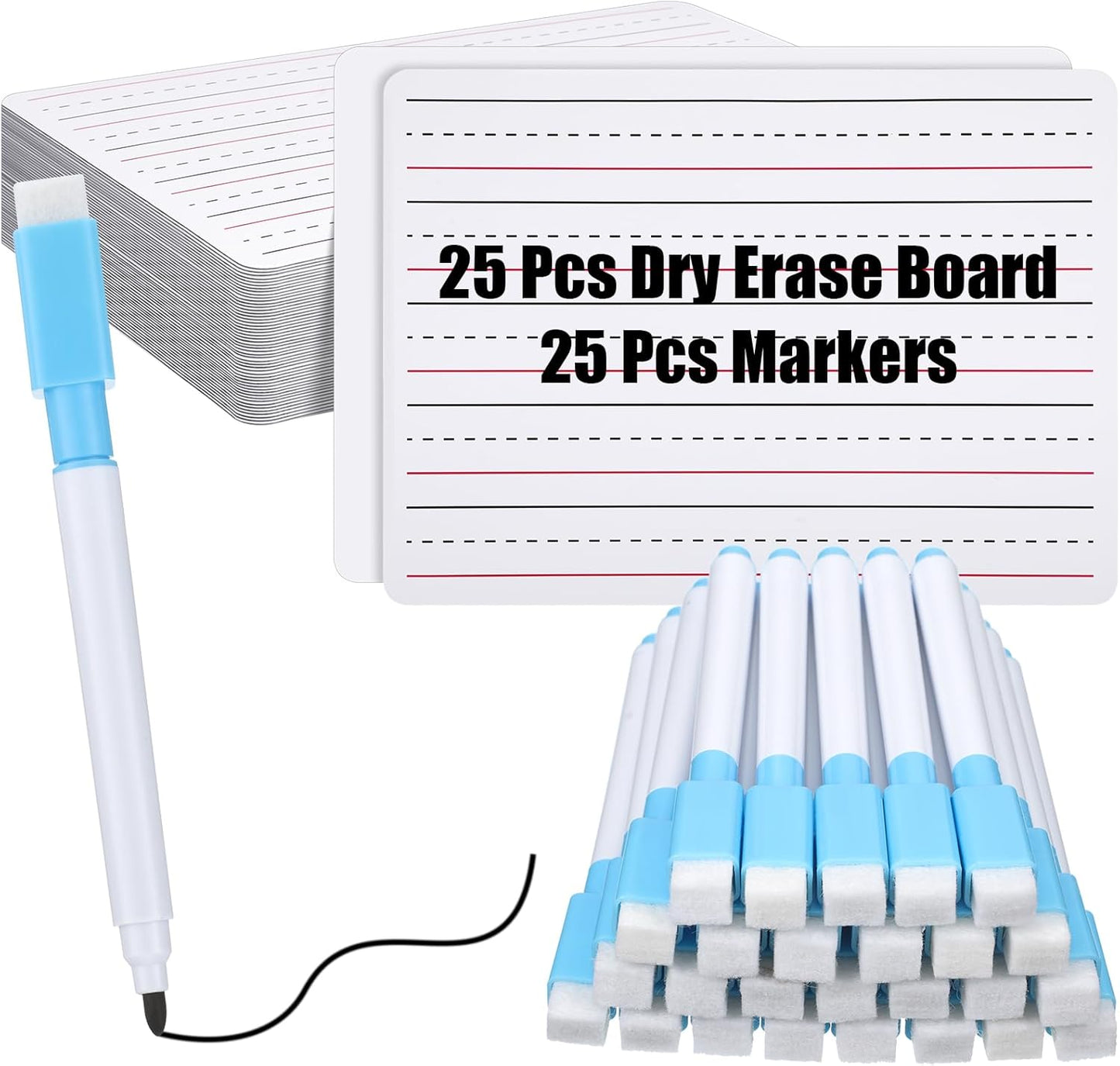 ReliThick 25 Pcs Lined Dry Erase Board with Markers 9 x 12 Double Sided Whiteboards Dry Erase Lapboards with Lines Ruled Writing Board Handwriting Practice