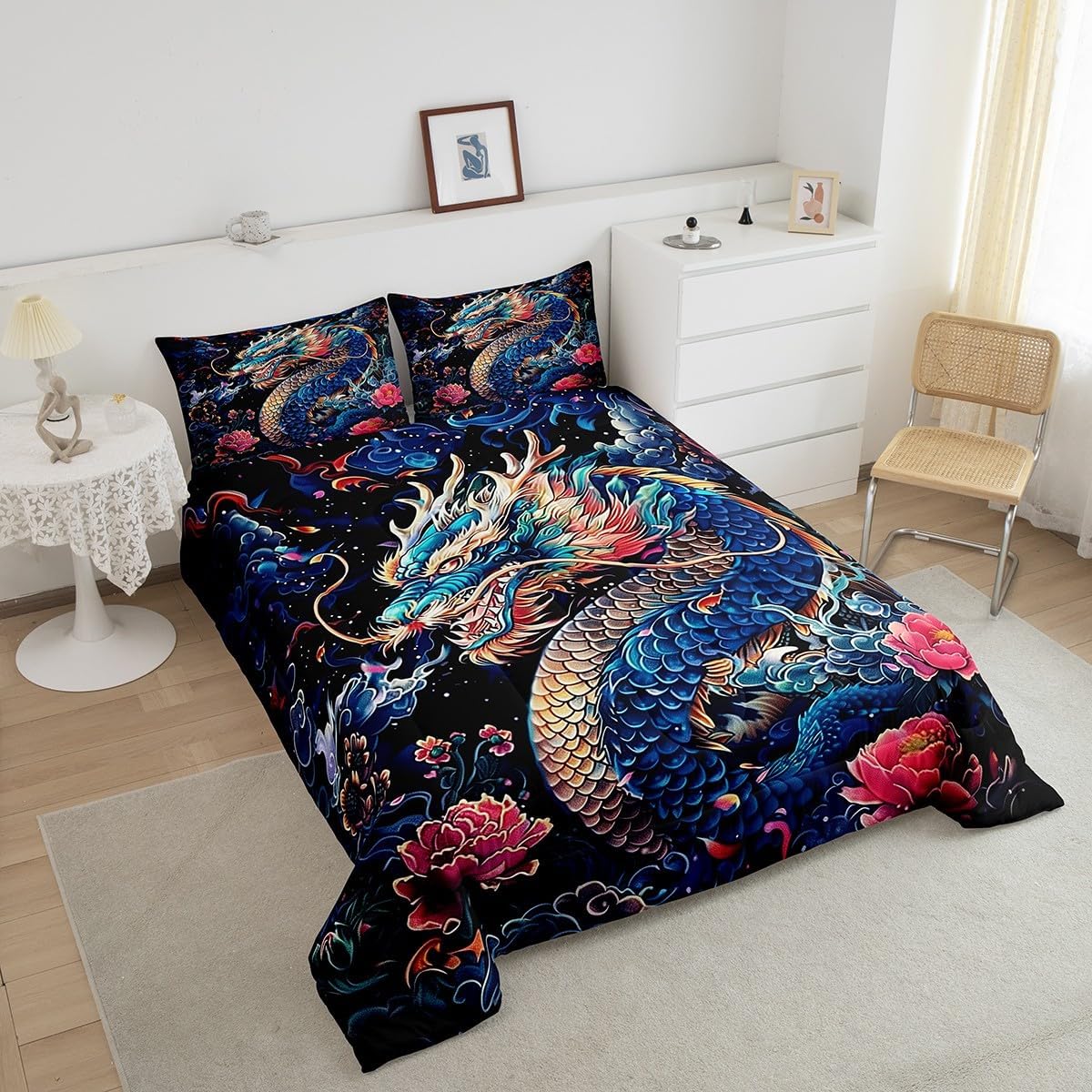 Castle Fairy Drum Kit Comforter Set,Musical Instruments Bedding Set for Kids Girls Women,Adults Rock Music Comforter,Neon Lighting Quilted Duvet Set Bedroom Collection Twin Size 2Pcs
