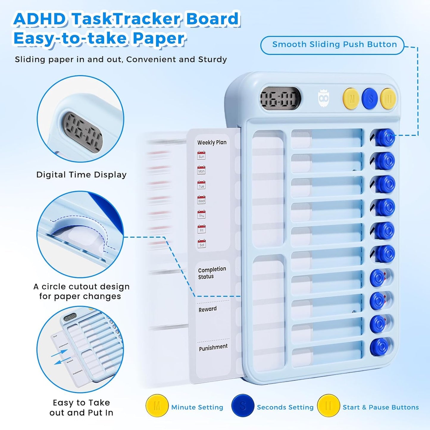 Magnetic Chore Chart for Kids, ADHD Tools for Kids to Do List Checklist Task Board Routine Chart Visual Schedule for Fridge with 10 Sliders and Magnetic Marker - White