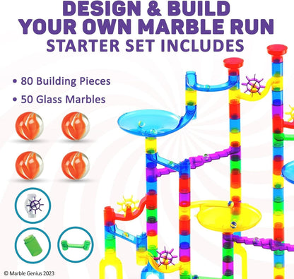 Marble Genius Marble Run Super Set, STEM Toys & Maze Construction Building - 150 Translucent Track Pieces & Glass Marble for Family, Kids Toddlers Ages 4-8 - Fun Holiday Creative Gifts