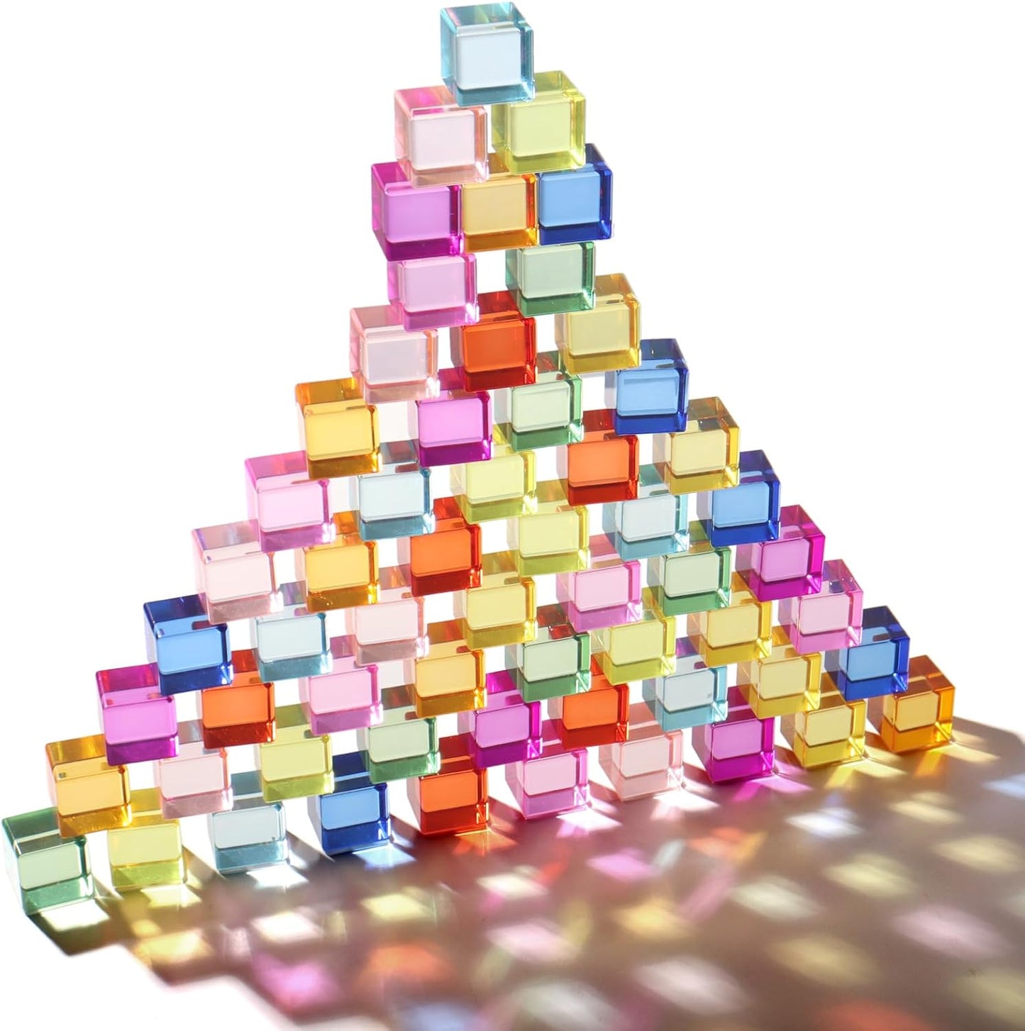 30 Pcs Mixed Acrylic Blocks Set - 10 Long (2.5x2.5x5CM) + 20 Cube (2.5x2.5x2.5CM) Rainbow Gem Blocks, Sensory Stacking Toy for 1 2 3 4 Years Old, Boys Girls Gift with Rich Building Possibilities