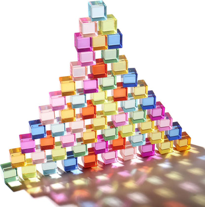 30 Pcs Mixed Acrylic Blocks Set - 10 Long (2.5x2.5x5CM) + 20 Cube (2.5x2.5x2.5CM) Rainbow Gem Blocks, Sensory Stacking Toy for 1 2 3 4 Years Old, Boys Girls Gift with Rich Building Possibilities
