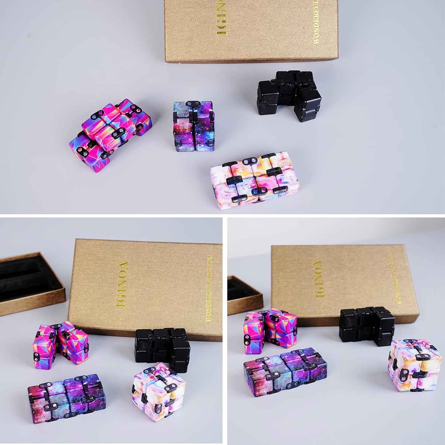 4 Packs Infinity Cube Toy Stress Relieving Game for Kids and Adults,Cute Mini Unique Gadget Anxiety Relief Kill Time Magic Puzzle Flip ADD, ADHD, Killing