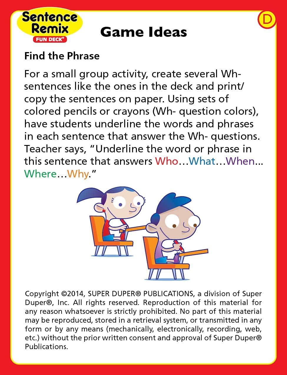Super Duper Publications | Sentence Remix Fun Deck Reading Comprehension Flash Cards | Educational Learning Resource for Children