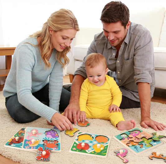 Wooden Puzzles for Toddler Peg Puzzle Toys, Wooden Jigsaw Puzzles Zoo Animal Patterns Puzzle with Handles Educational Montessori Puzzles