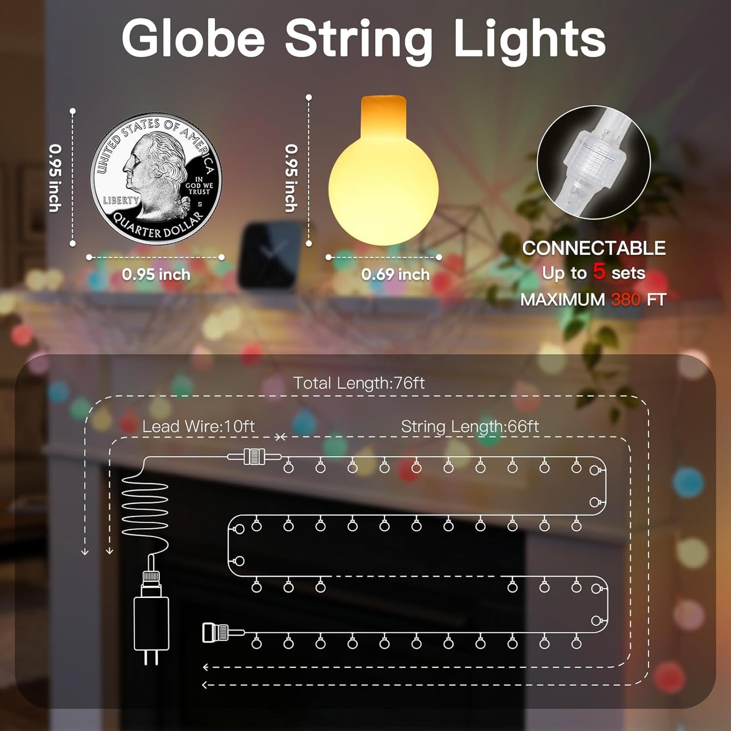 suddus String Lights for Bedroom, 66ft 200 Led Connectable Globe String Lights Indoor, Hanging Fairy Lights Plug in with Remote for Kids Room Dorm Classroom Outdoor Christmas Tree Decor, Warm White