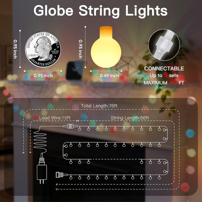suddus String Lights for Bedroom, 66ft 200 Led Connectable Globe String Lights Indoor, Hanging Fairy Lights Plug in with Remote for Kids Room Dorm Classroom Outdoor Christmas Tree Decor, Warm White