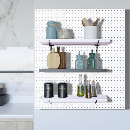Pegboard Shelf Set - 6 Heavy Duty Peg Board Shelves & Steel Brackets, Organizer for Storage, Garage, Workbench, Craft, Office