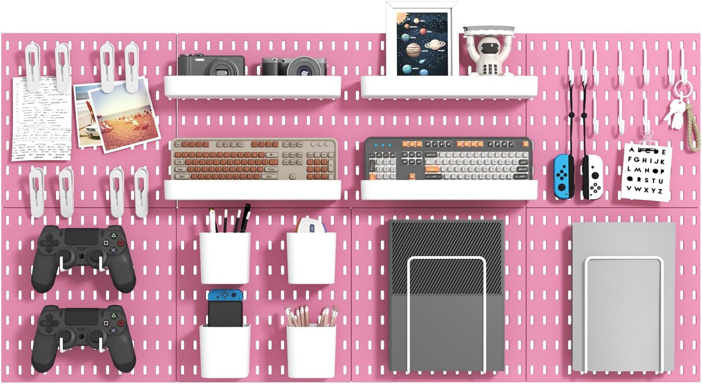 MULSAME Pegboard Combination Kit, Wall Mounted Storage Set with 8 Pegboards & 32 Accessories Hanging, White Peg Boards Organizer for Walls Display, Crafts Organization, Kitchen Organizer, 22" x 44"