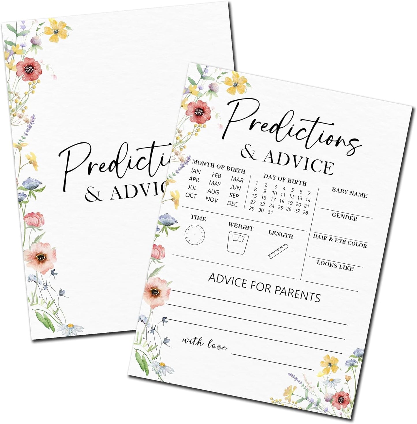 Spring Wildflowers Predictions & Advice Theme Baby Shower Games for New Parents - 50 Flowers Game Cards for Boys & Girls -Gender Neutral Gender Reveal Baby Announcement Activities Supplies & Decor-A02