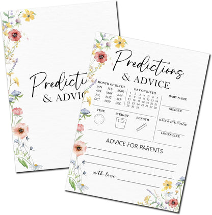 Spring Wildflowers Predictions & Advice Theme Baby Shower Games for New Parents - 50 Flowers Game Cards for Boys & Girls -Gender Neutral Gender Reveal Baby Announcement Activities Supplies & Decor-A02
