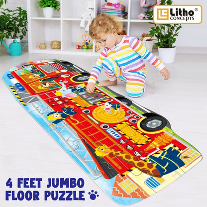 Big Red Fire Truck 4-Foot Long Jumbo Floor Puzzle - 24 Extra-Large Pieces, Fun Educational Toy for Kids Ages 3+, Durable & Easy to Assemble