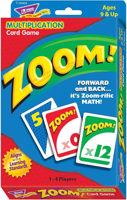 Trend Enterprises: Zoom! Multiplication Card Game, Use Addition Skills, Build Multiplication Skills, Test Probability, Surprise Cards Send Scores to Zero, 1 to 4 Players, for Ages 9 and Up
