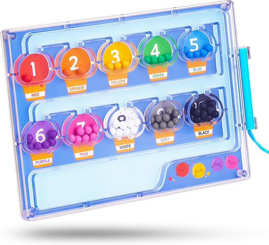 Blue Magnetic Color & Number Maze – Montessori Wooden & ABS Toddler Puzzle Board with Secured Panel, Fine Motor Skills & Color Matching Educational Toy for Kids Ages 3+ (Blue)