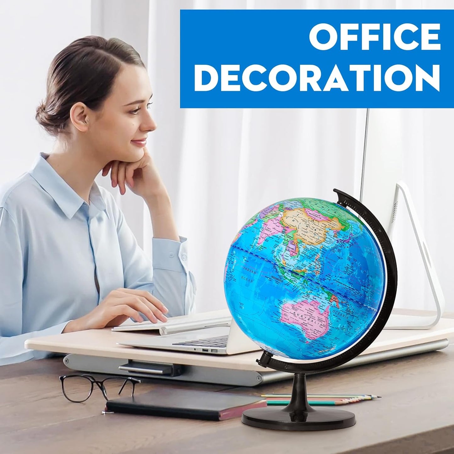 Classroom Globes Elementary, 13in Large Globe More Detailed with Countries & Capitals & State Capitals, Political Teaching Tool for Adults & Children - No Assembly Required