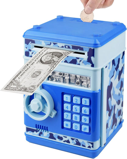 Piggy Bank Electronic Mini ATM for Kids Baby Toy, Safe Coin Banks Money Saving Box Password Code Lock for Children,Boys Girls Best Gift (Silver)