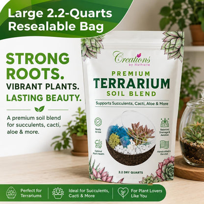 Creations by Nathalie – DIY Large Terrarium Starter Kit with Soil, Moss, Pebbles, Healing Crystal, Tools & Supplies – Terrarium Kit for Adults & Teens, Handcrafted in USA
