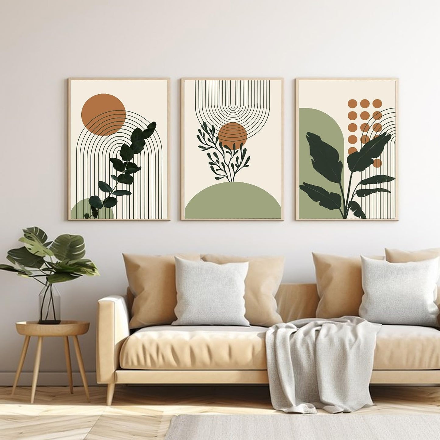 Paint by Numbers for Adults and Kids Beginner, 3 Pack Green Boho Palm Leaf Sun Moon Line Beige Painting by Number Kits On Canvas, Number Artist Paint by Number Kit DIY Acrylic Paints, Home Wall Decor