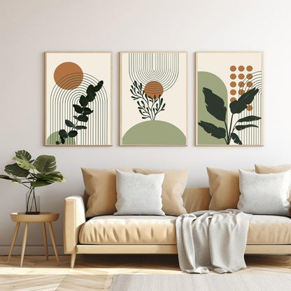 Paint by Numbers for Adults and Kids Beginner, 3 Pack Green Boho Palm Leaf Sun Moon Line Beige Painting by Number Kits On Canvas, Number Artist Paint by Number Kit DIY Acrylic Paints, Home Wall Decor