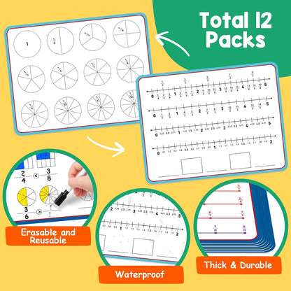 Aizweb 12 Pack Dry Erase Board Card,9" x 12" Small Whiteboard Number Line 120 Numbers Chart Ten Frame,Math Manipulatives Addition Subtraction Game for Student Classroom Must Haves Teacher Supplies